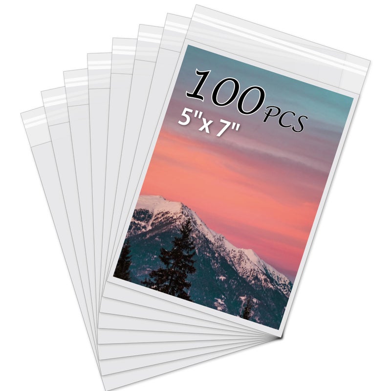 Somime Acid-Free Picture Sleeves, 100Pack Crystal Clear Storage Bags for 5x7 Art Prints, Pictures, Photos, Frame Mats (Bag Size: 5 1/2"" x 7 1/2"") - Image 1